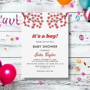 Elegant Rustic Fall Red Leaves Boho Baby Shower Invitation