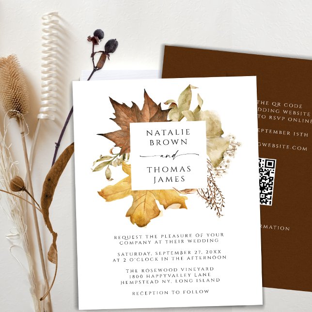 Elegant Rustic Fall Wedding All In One QR Code  Invitation (Creator Uploaded)