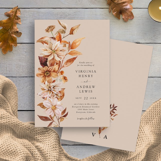 Elegant Rustic Fall Wedding Invitation (Elegant Rustic Watercolor Fall Floral Wedding Invitation by Painted Paperie
)