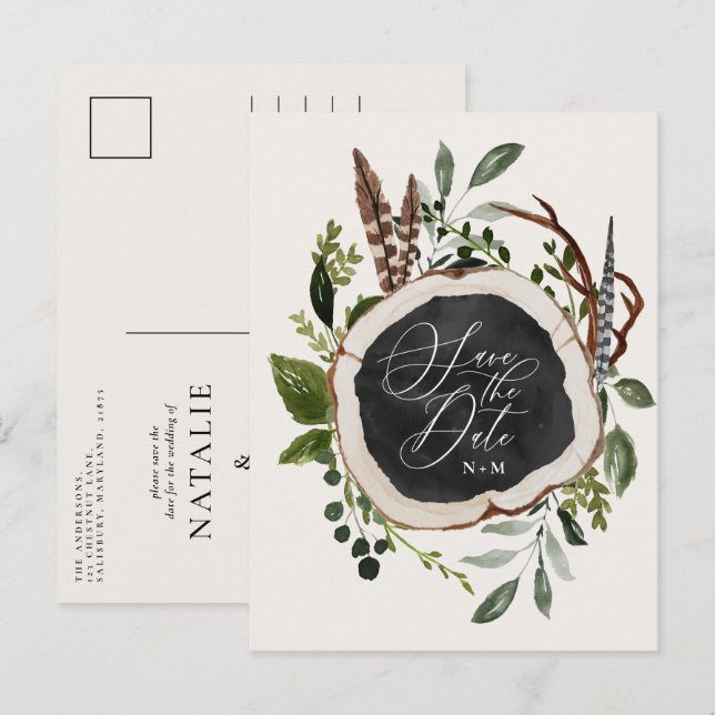 Elegant rustic farmhouse fall wedding announcement postcard (Front/Back)