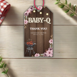 Elegant Rustic Floral Baby-Q Grill Baby Shower Gift Tags