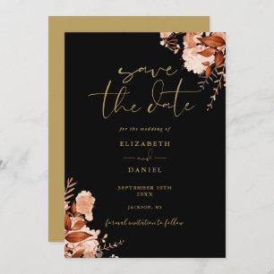 Elegant Rustic Floral Black And Gold Wedding Save The Date