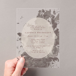 Elegant Rustic Floral Brick & Sepia Bridal Shower Acrylic Invitations