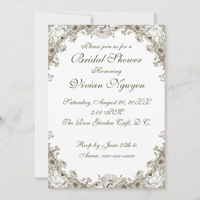 Elegant Rustic Floral Bridal Shower Invitation (Front)