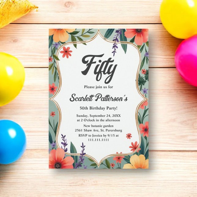 Elegant Rustic Floral Garden Summer 50th Birthday Invitation (Creator Uploaded)