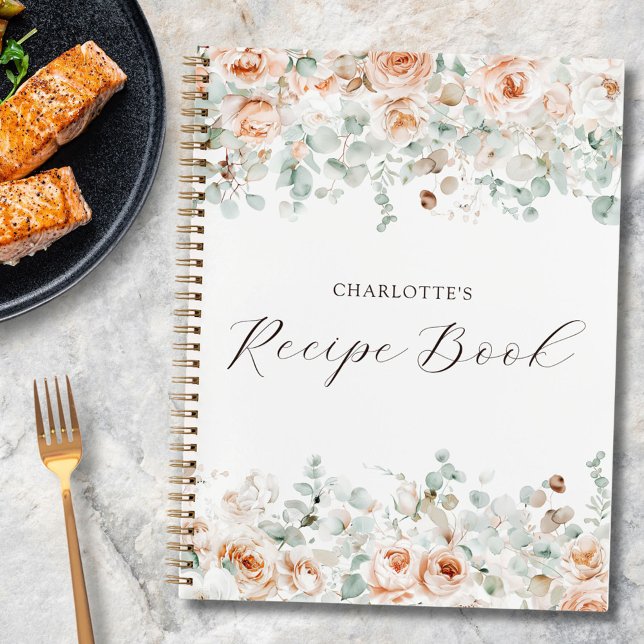 Elegant Rustic Floral Greenery Personalized Recipe Notebook (In situ)