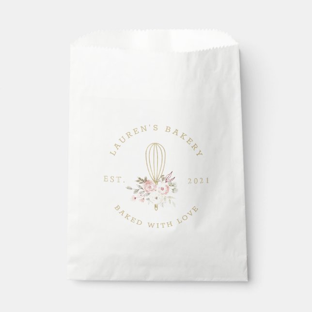 Elegant Rustic Floral Home Bakery Logo Favour Bag (Front)