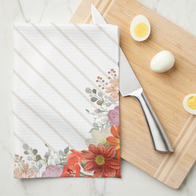 Elegant rustic floral kitchen towel (Quarter Fold)