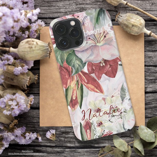Elegant rustic floral monogram script modern  iPhone case (Creator Uploaded)