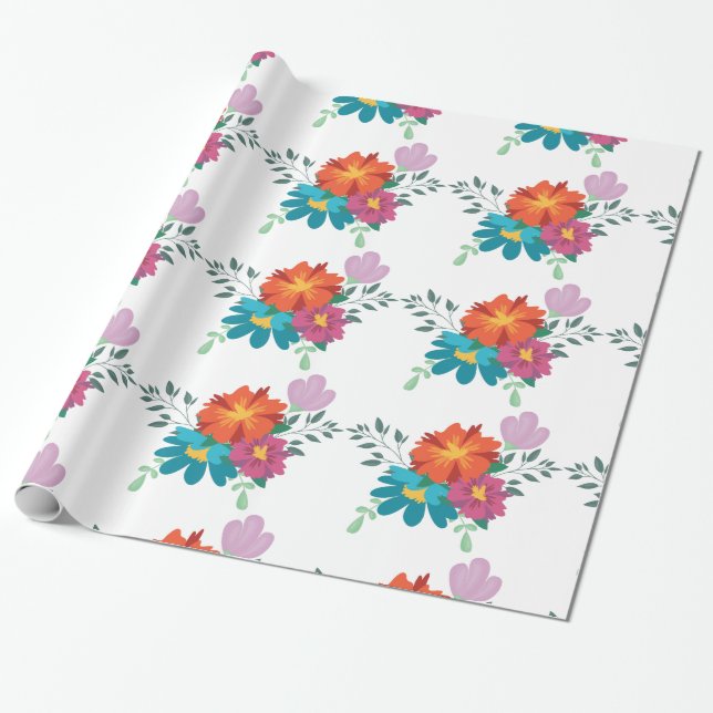 Elegant Rustic Floral Navy Burgundy Marsala Red Wrapping Paper (Unrolled)