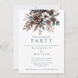 Elegant Rustic Floral Pinecone Engagement Party Invitation