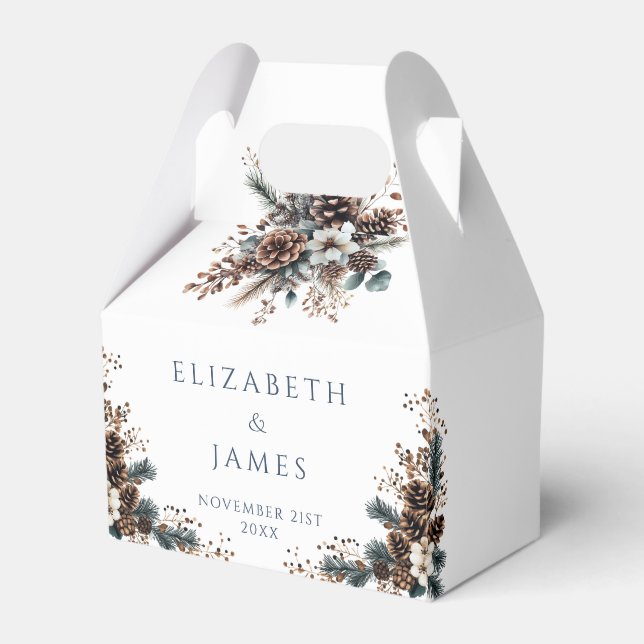 Elegant Rustic Floral Pinecones Forest Wedding Favor Box (Front Side)