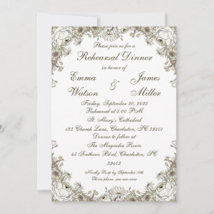 Elegant Rustic Floral Rehearsal Dinner Invitation 