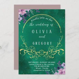 Elegant Rustic Floral & Royal Green Wedding Invitation