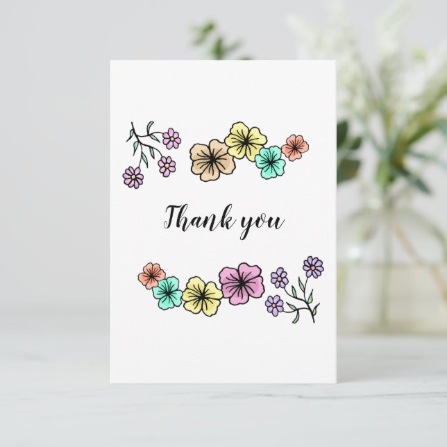 Elegant rustic floral wedding thank you card (Standing Front)