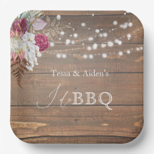 Elegant Rustic Floral Wood I Do BBQ Paper Plate