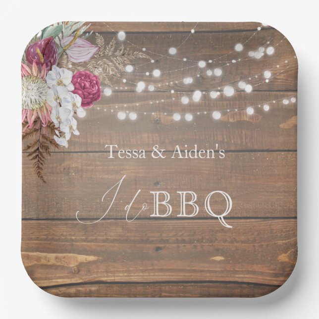 Elegant Rustic Floral Wood I Do BBQ Paper Plate (Front)