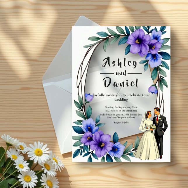Elegant Rustic Floral Wreath Bride Groom Wedding Acrylic Invitations (Creator Uploaded)