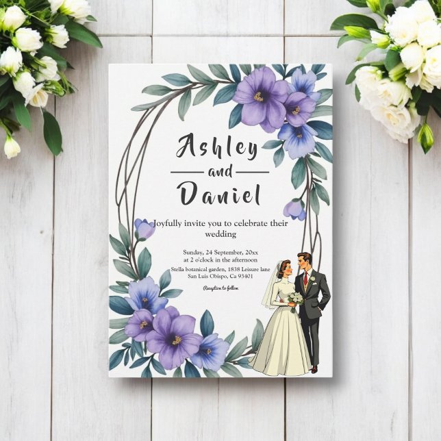 Elegant Rustic Floral Wreath Bride Groom Wedding Invitation (Creator Uploaded)