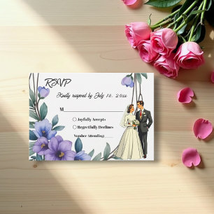 Elegant Rustic Floral Wreath Bride Groom Wedding RSVP Card