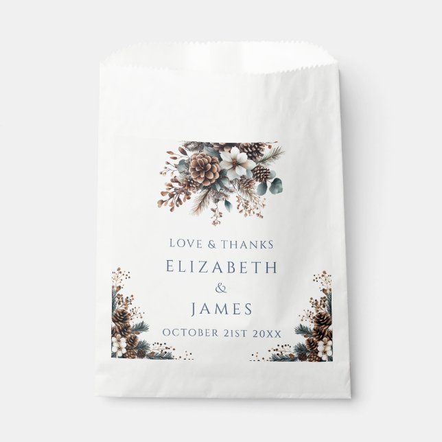 Elegant Rustic Forest Floral Pinecones Wedding Favour Bag (Front)