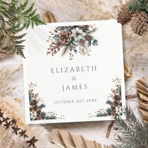 Elegant Rustic Forest Floral Pinecones Wedding Napkin