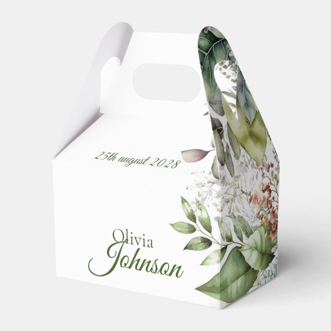 Elegant Rustic Forest Leaves Calligraphy Favour Bo Favor Box (Front Side)