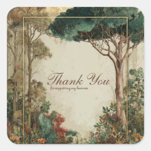 Elegant Rustic Forest Tree Gold Frame Botanical Square Sticker