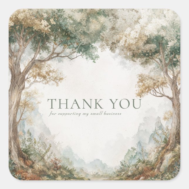 Elegant Rustic Forest Trees Misty Clearing Square Sticker (Front)