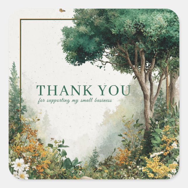 Elegant Rustic Forest Wildflower Gold Frame Square Sticker (Front)