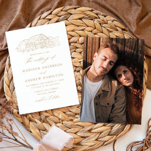 Elegant Rustic Gold Barn Photo Wedding Invitation
