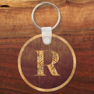 Elegant Rustic Gold & Brown Personalized Monogram Keychain