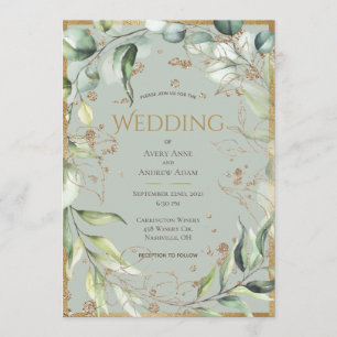 Elegant Rustic Gold Eucalyptus Wedding Invitation