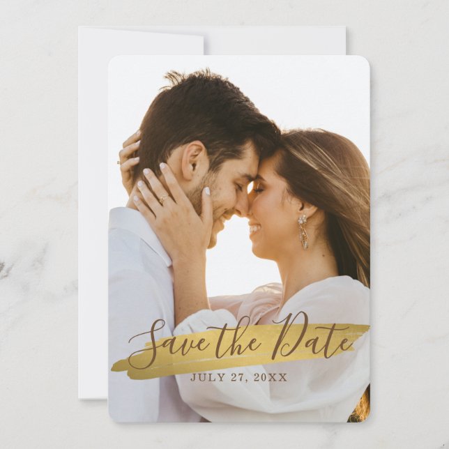 Elegant Rustic Gold Save The Date with Photo (Front)
