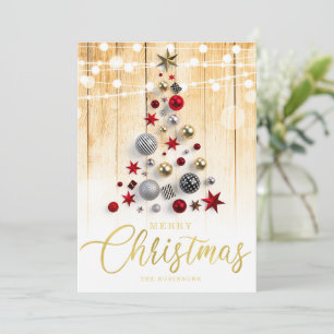 Elegant Rustic Gold Script Christmas Tree  Invitation