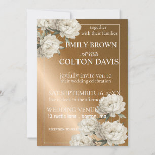 Elegant Rustic Gold wedding invtation with flowers Invitation