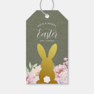 Elegant Rustic Green Easter Bunny Personalized Gift Tags