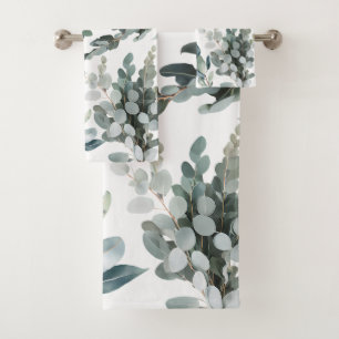 Elegant Rustic Green Eucalyptus Leaves Bath Towel Set