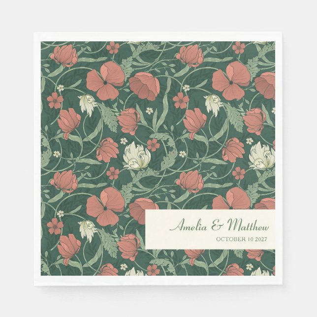 Elegant Rustic Green Floral Custom Wedding Napkin (Front)