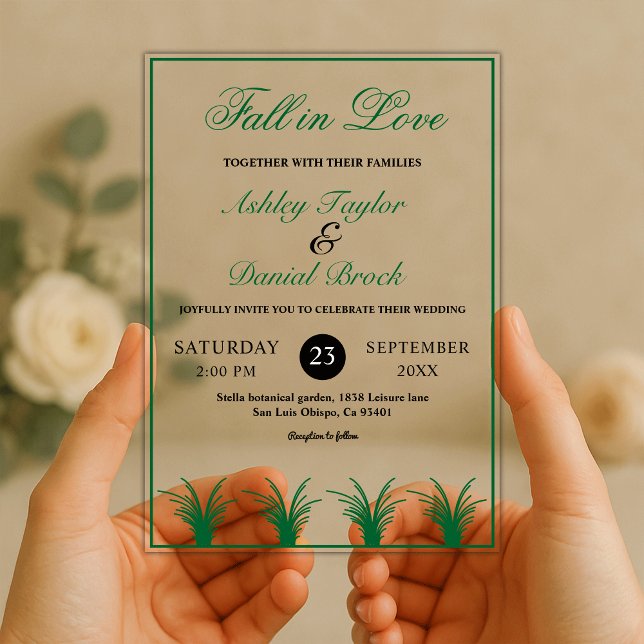 Elegant Rustic Green Grass Boho Frame Fall Wedding Acrylic Invitations (Creator Uploaded)