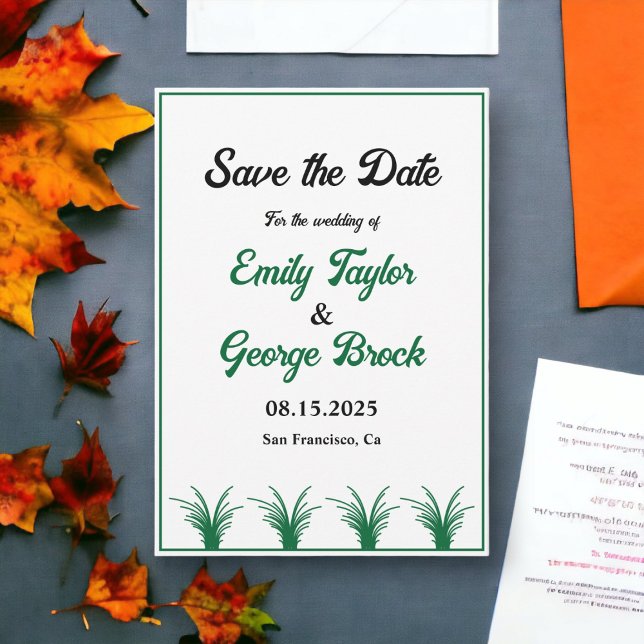 Elegant Rustic Green Grass Boho Frame Fall Wedding Save The Date (Creator Uploaded)