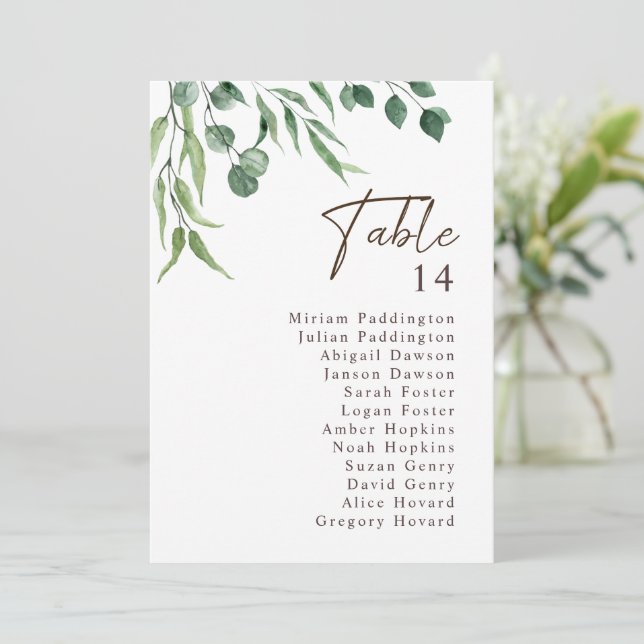 Elegant Rustic Greenery Wedding Table Number Chart (Standing Front)