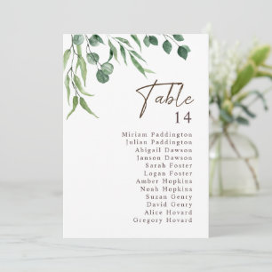 Elegant Rustic Greenery Wedding Table Number Chart