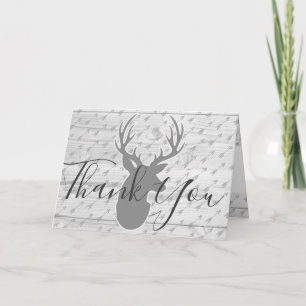 Elegant Rustic Grey Deer & White Wood Thank You Card