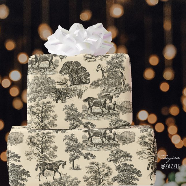 Elegant Rustic Horses Beige Toile Wrapping Paper (Creator Uploaded)