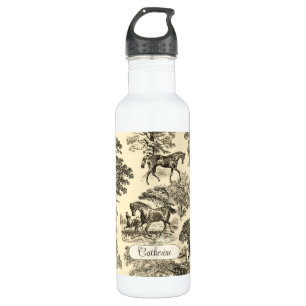 Elegant Rustic Horses Trees Beige Tan Toile  710 Ml Water Bottle