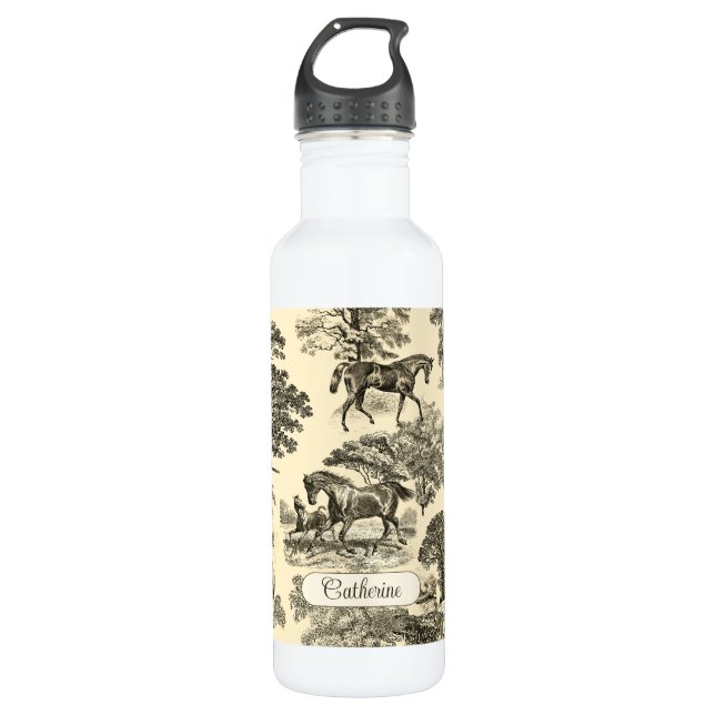 Elegant Rustic Horses Trees Beige Tan Toile  710 Ml Water Bottle (Front)