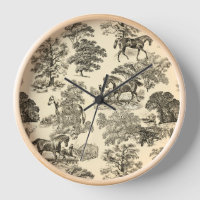 Elegant Rustic Horses Trees Beige Tan Toile 