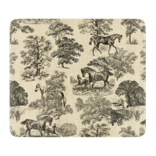 Elegant Rustic Horses Trees Beige Tan Toile  Cutting Board