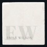 Elegant Rustic Ivory Dusky Grey Green Monogram Stone Coaster<br><div class="desc">If you need any further customisation please feel free to message me on yellowfebstudio@gmail.com.</div>